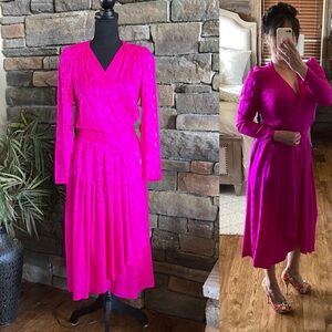 Vintage 80’s Nora Noh Silk Fuchsia Wrap Dress